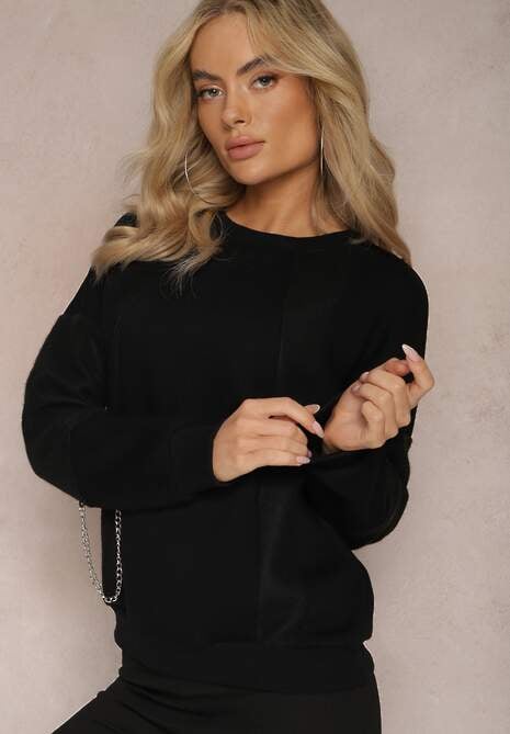 Czarna Bawełniana Bluza z Łańcuszkiem Eleutia