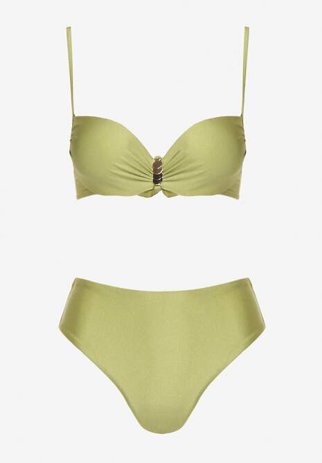 Zielone Bikini Majtki Figi i Biustonosz z Metaliczną Ozdobą Kinalenna