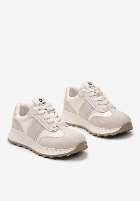 Beżowe Klasyczne Sneakersy ze Skóry Naturalnej Goteria