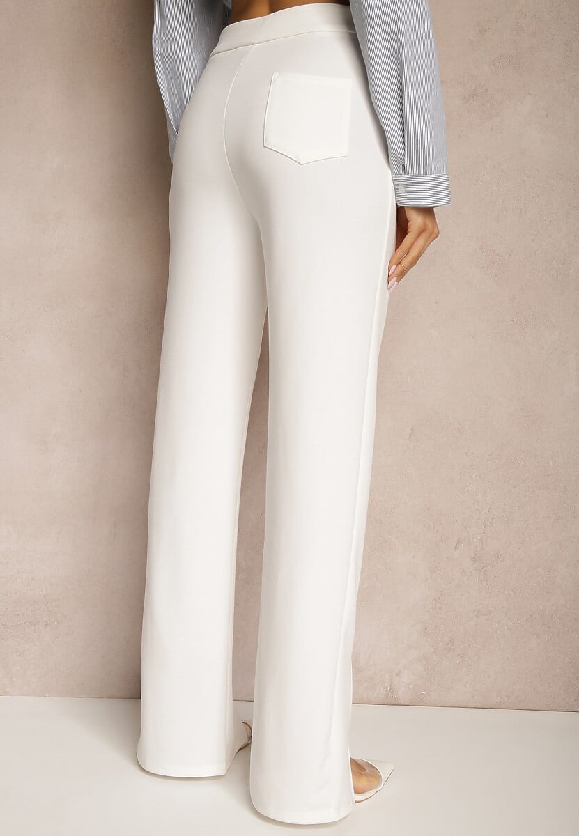 Białe Spodnie z Wiskozą High Waist w Eleganckim Stylu Tatariela