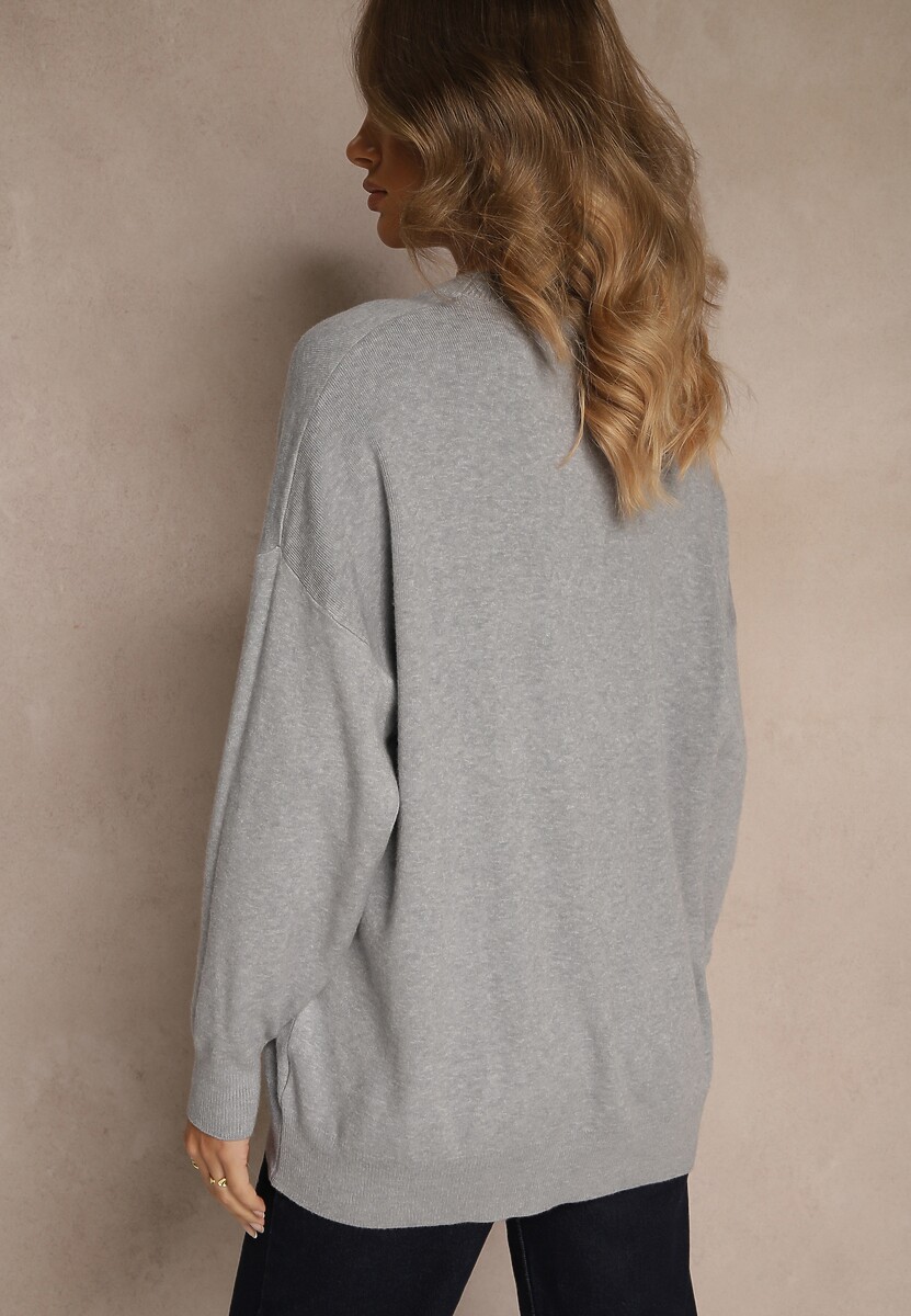 Szary Nietoperzowy Sweter w Minimalistycznym Stylu Raliava