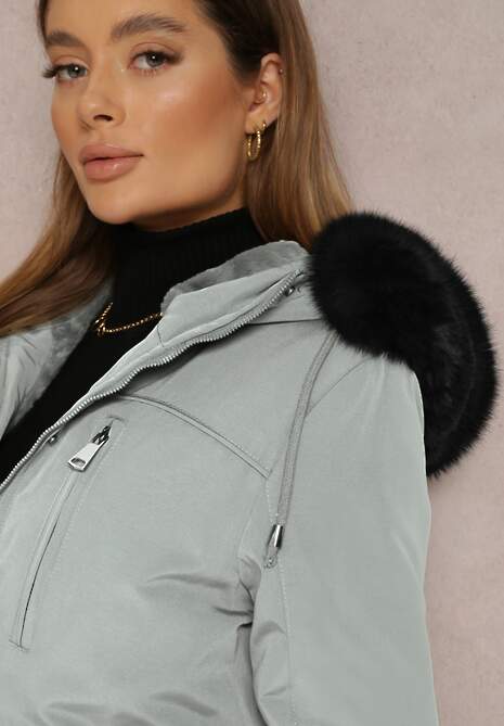 Ciemnozielona Kurtka Parka z Kapturem z Futerkiem Jossie