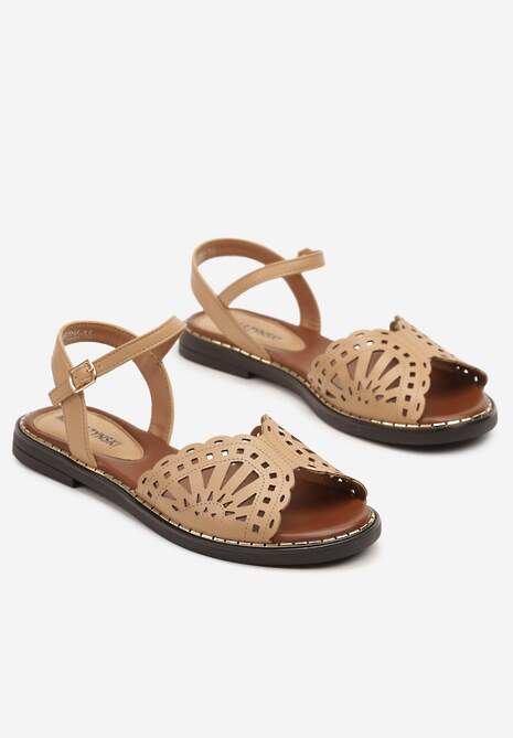 Beżowe Ażurowe Sandały Lisanona