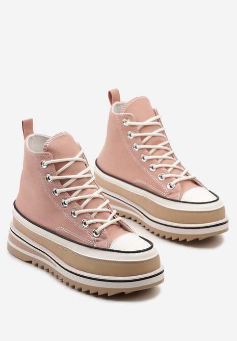 Różowe Trampki na Wysokiej Platformie z Cholewką za Kostkę Anlitela