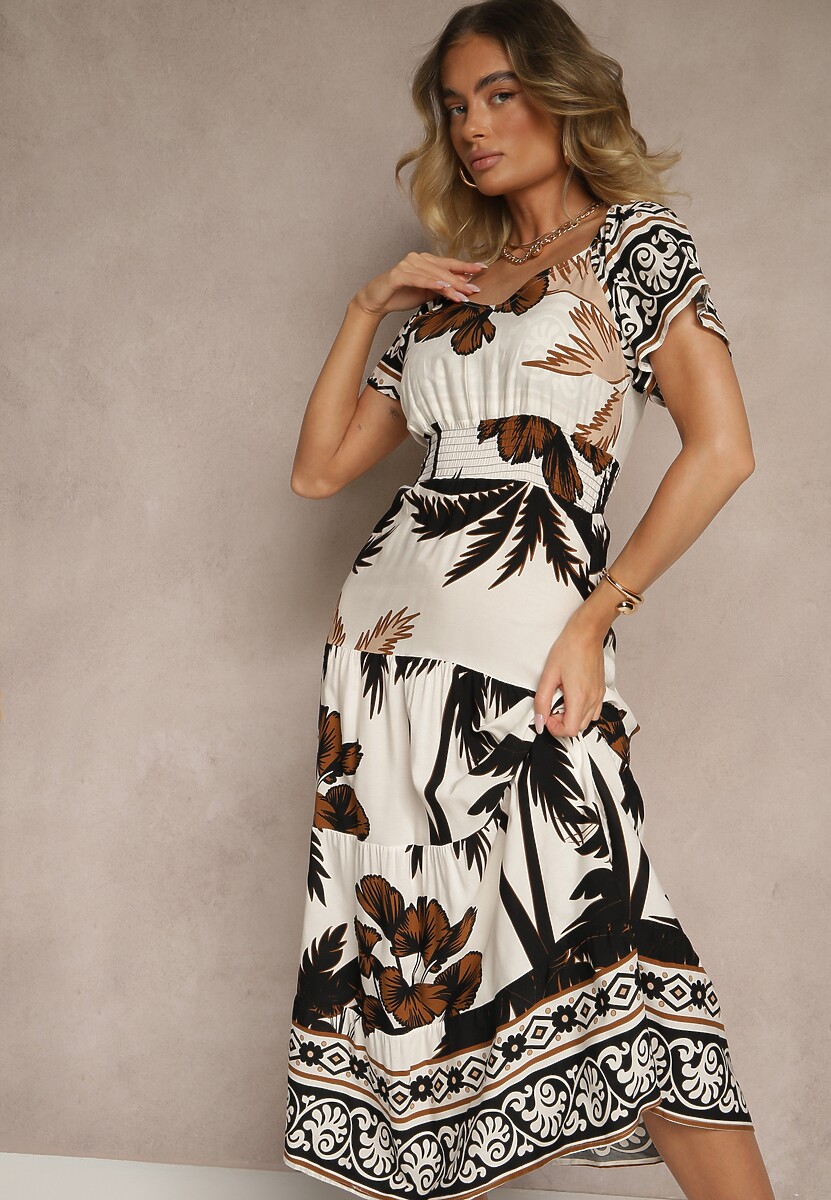 Czarna Sukienka Rozkloszowana z Wiskozy w Boho Wzór Elliseira
