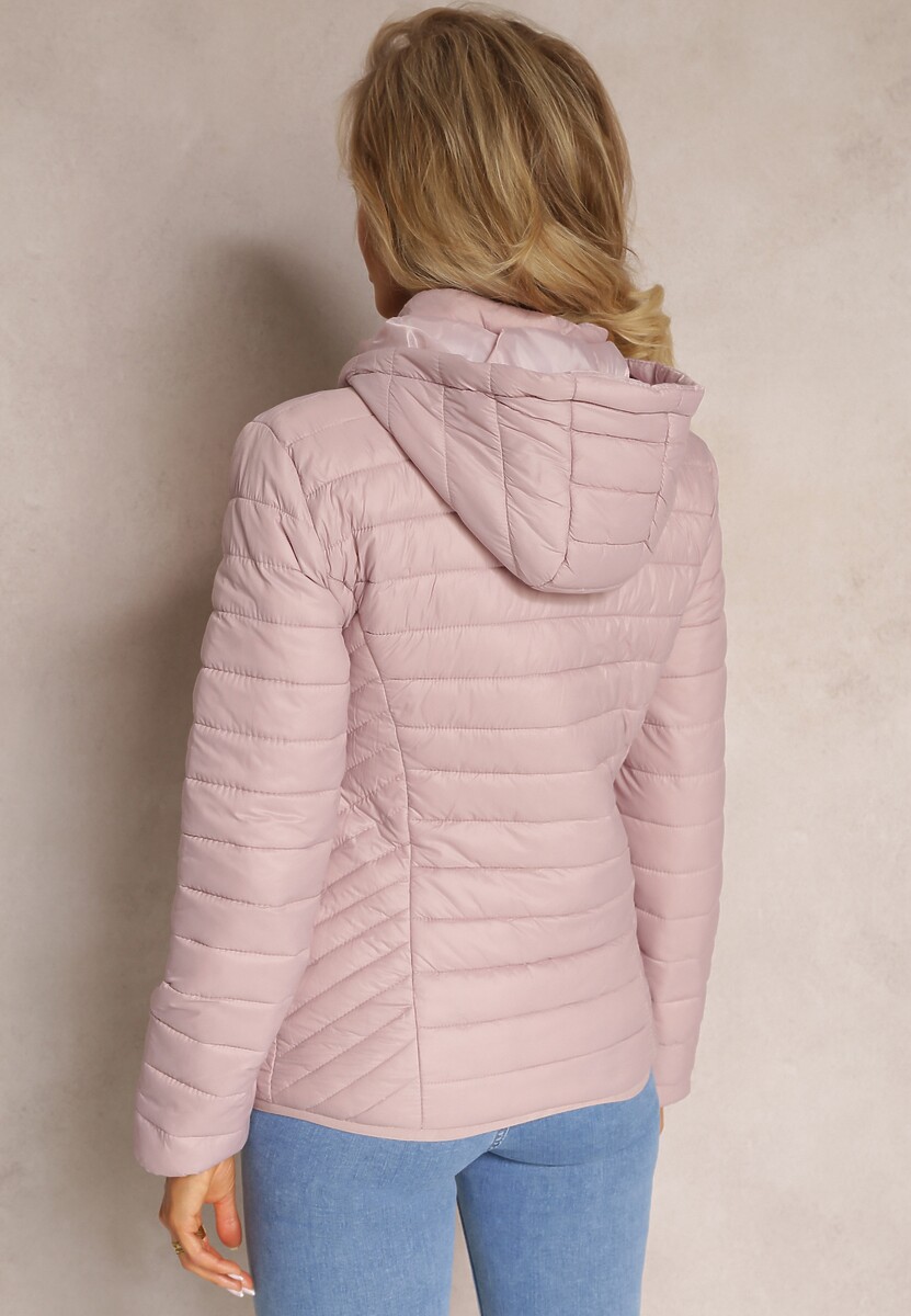 Różowa Pikowana Kurtka z Odpinanym Kapturem Sissata
