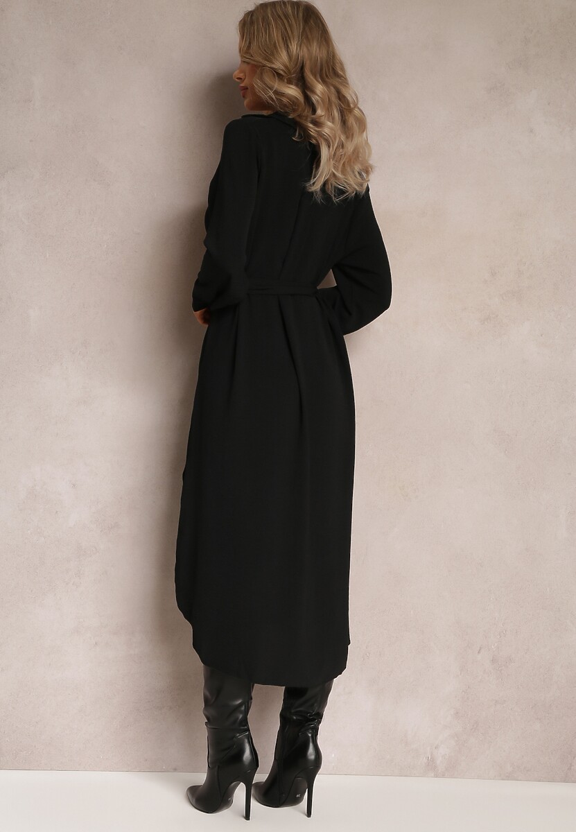 Czarna Sukienka Koszulowa z Paskiem Vartivar