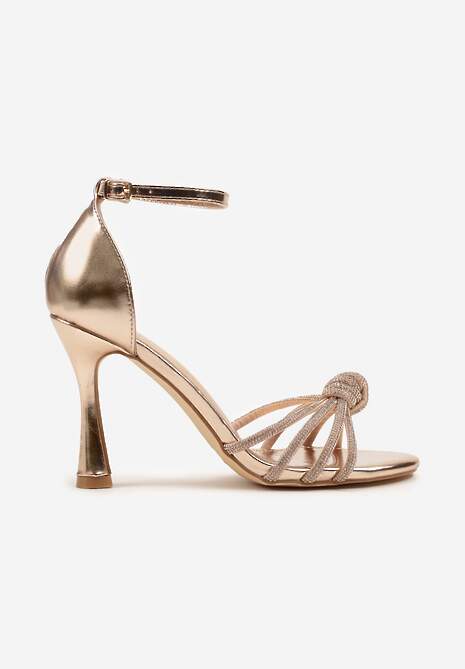 Szampańskie Sandały na Szpilce Vices z Supełkiem i Cyrkoniami Tallomea