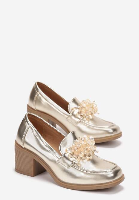 Złote Półbuty z Kryształkami na Słupku Poanix