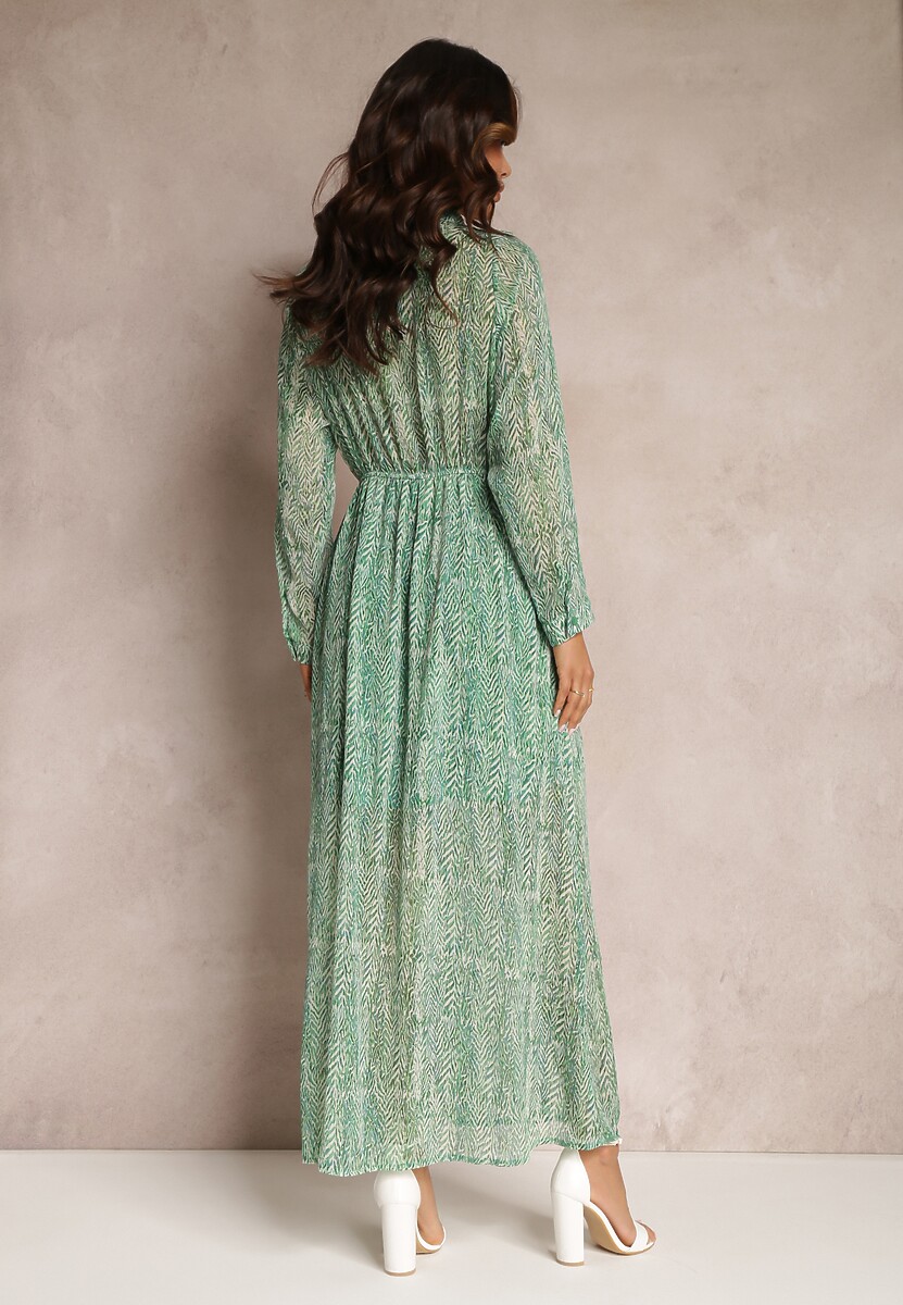 Ciemnozielona Rozkloszowana Sukienka z Metaliczną Nitką i Sznurkiem Vivlit