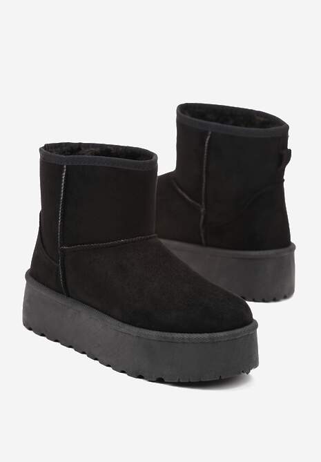 Czarne Śniegowce za Kostkę na Platformie Ocieplane Futerkiem Divena