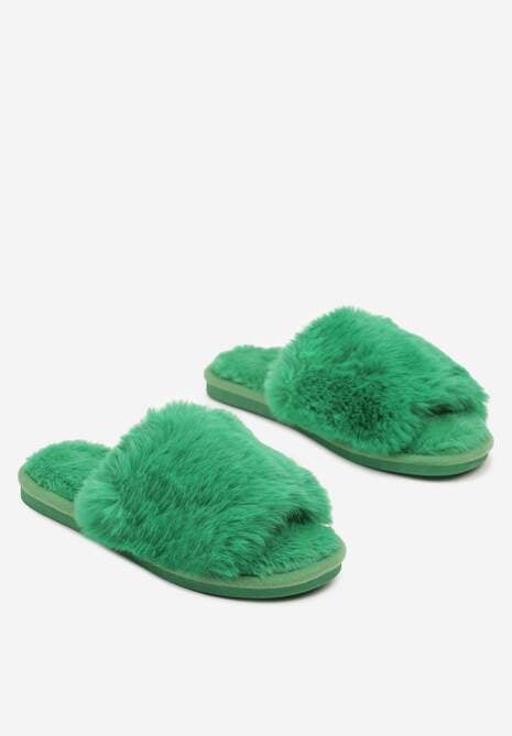 Zielone Kapcie Futrzane Vices z Szerokim Paskiem Selaenor