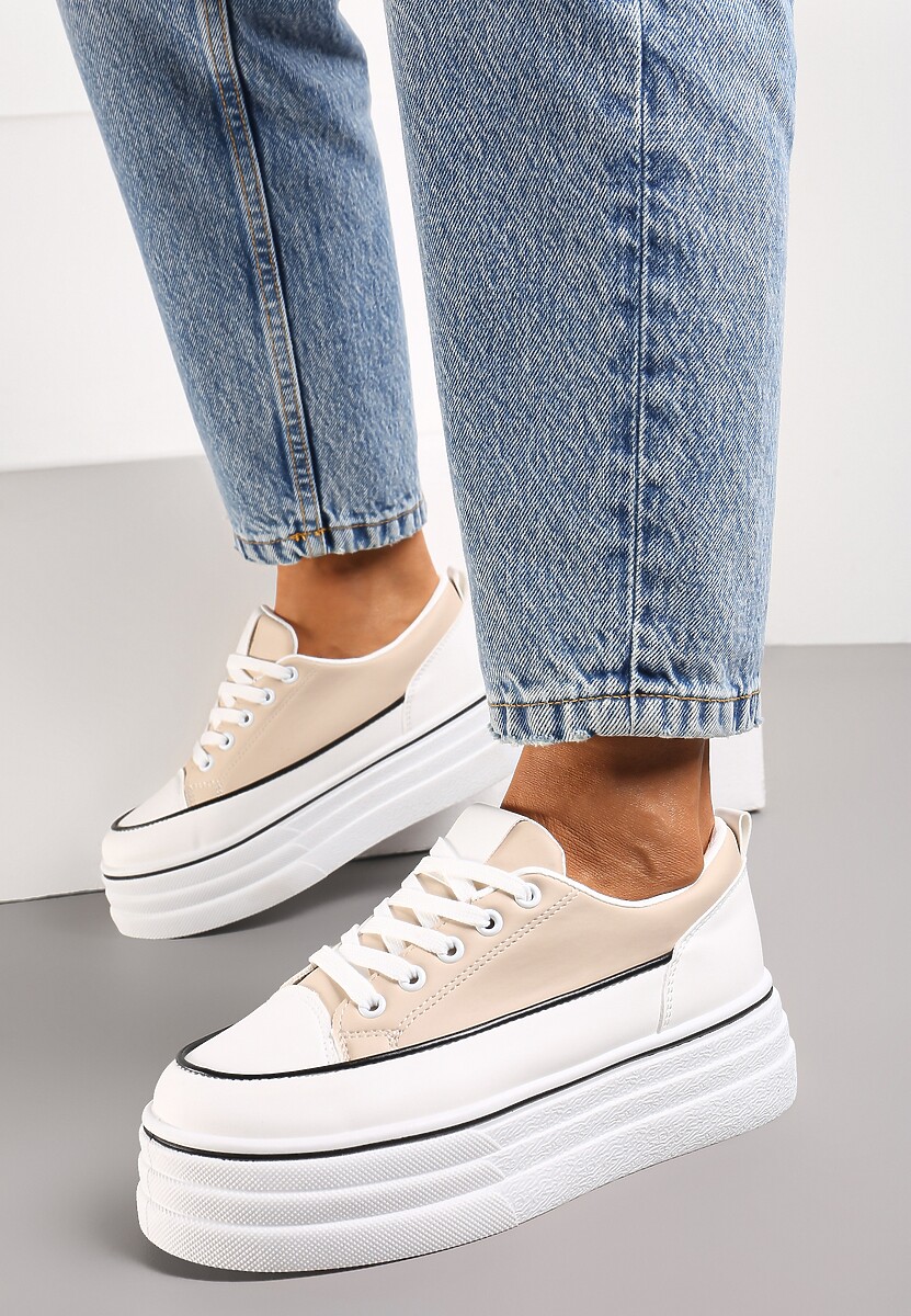 Beżowe Trampki na Grubej Platformie Santtes