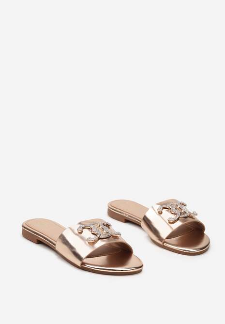 Szampańskie Klapki z Płaską Podeszwą i Ozdobną Klamrą z Cyrkoniami Flotills