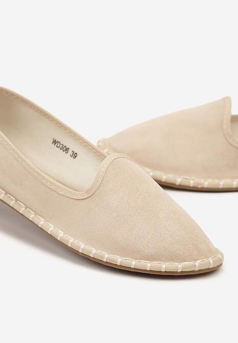 Beżowe Espadryle Balerinki z Przeszyciami Firalissea