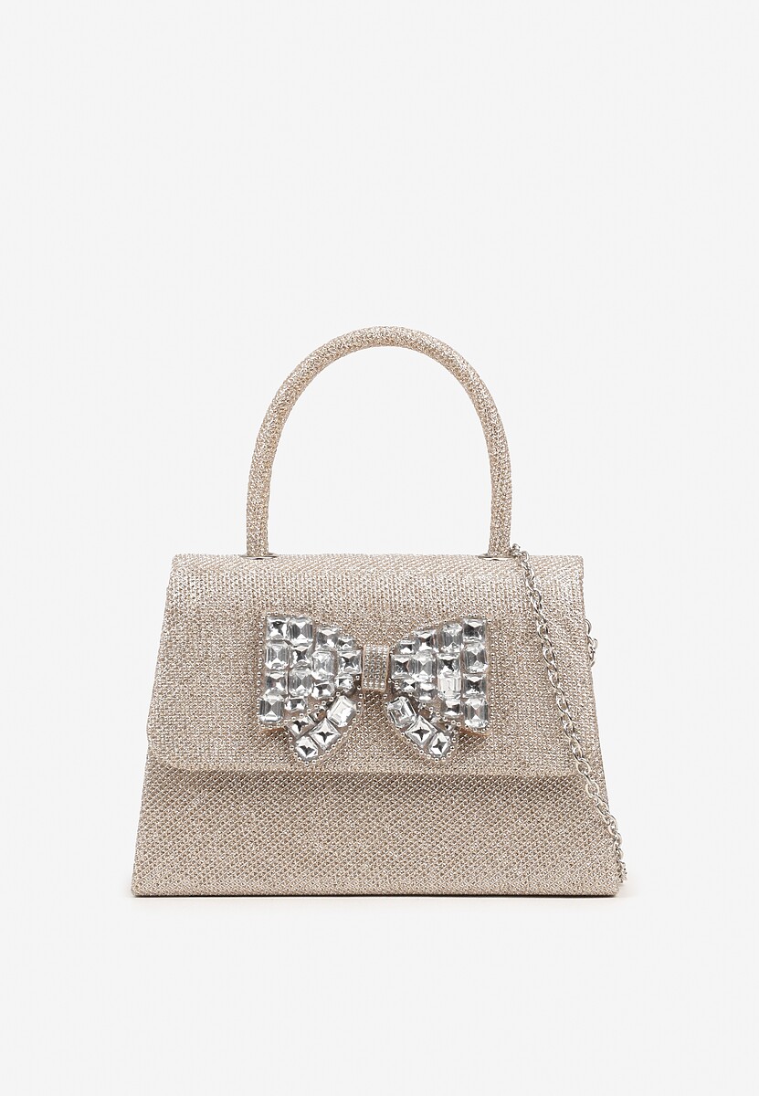 Czarna Torebka Kopertówka z Cyrkoniową Kokardą Desslia