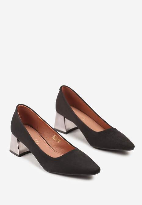 Czarne Czółenka Vices na Metalicznym Obcasie ze Skórzaną Wkładką Sivine