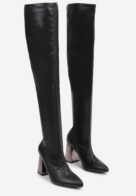 Czarne Eleganckie Kozaki Vices na Metalicznym Słupku z Dopasowaną Cholewką Nianesa