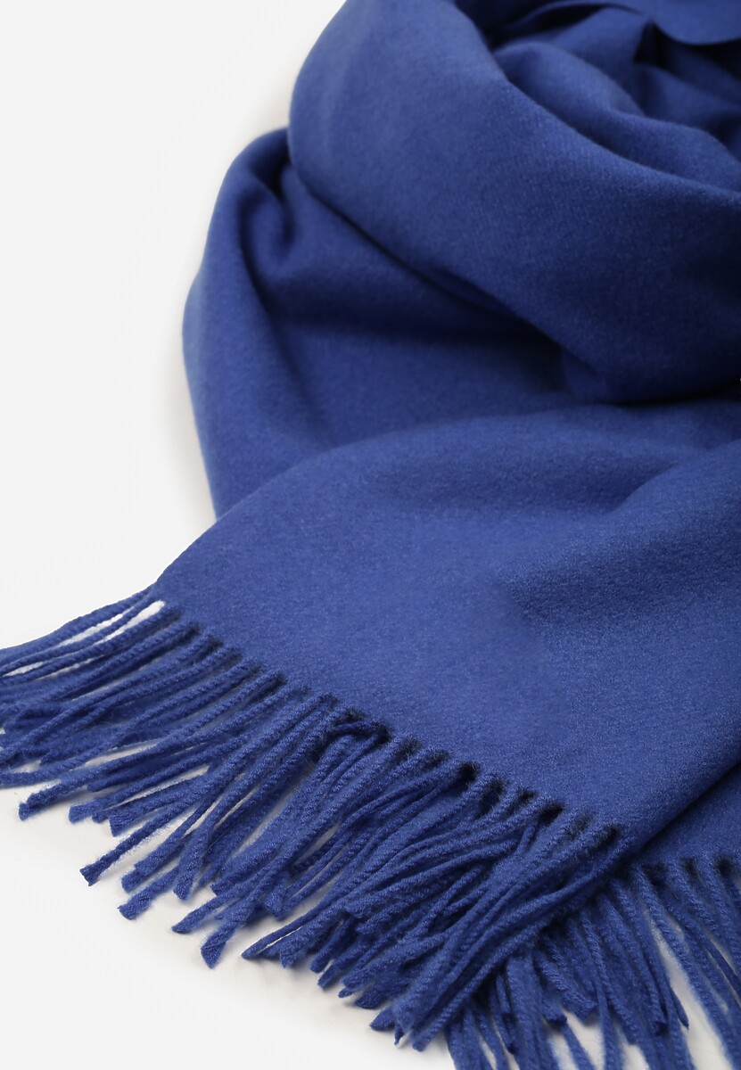 Niebieski Szalik z Wiskozą Bawełną i Frędzlami Siathlin