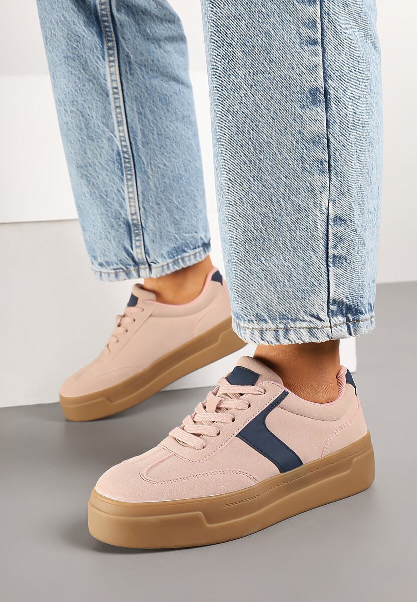 Różowo-Granatowe Sneakersy na Grubej Podeszwie w Stylu Kultowych Tenisówek Hanelith