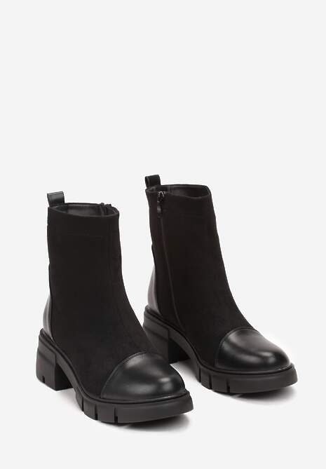 Czarne Botki za Kostkę na Niskim Obcasie Bellaxa