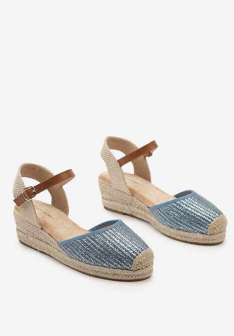 Niebieskie Sandały Espadryle Udekorowane Plecionką na Koturnie i Nosku Suniva