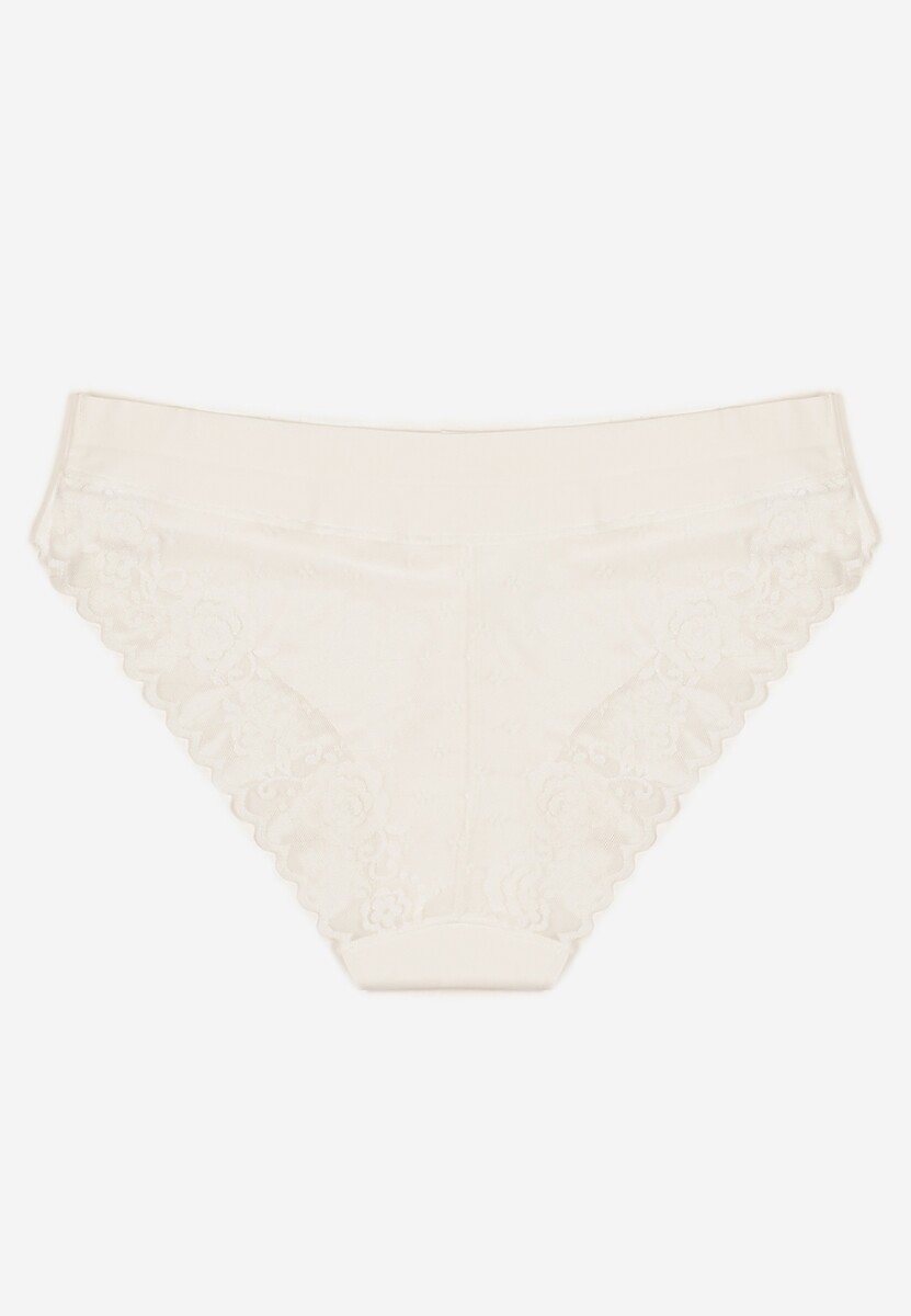 Jasnobeżowe Bezszwowe Majtki o Kroju Fig z Koronką Zeiarae
