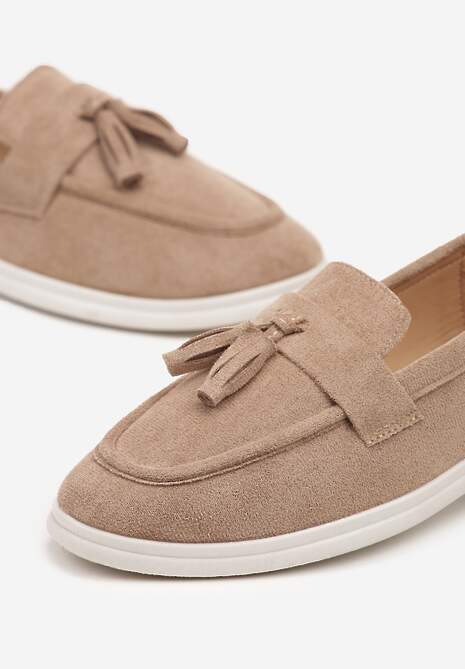 Ciemnobeżowe Mokasyny Ozdobione Frędzlami Meliruna