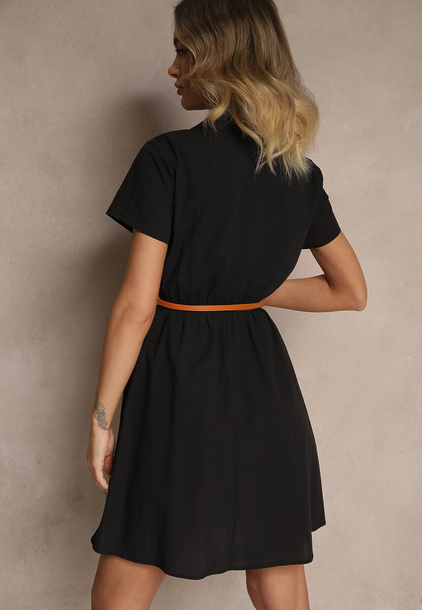 Czarna Sukienka Koszulowa z Cienkim Paskiem w Talii Weolessa