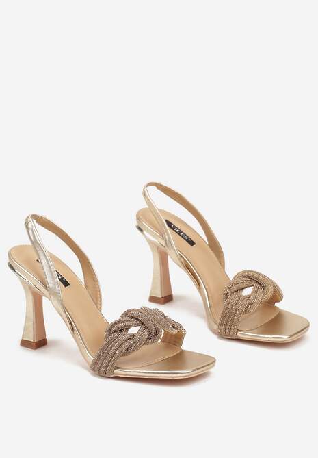Złote Sandały na Szpilce z Cyrkoniowymi Paskami Sinadel