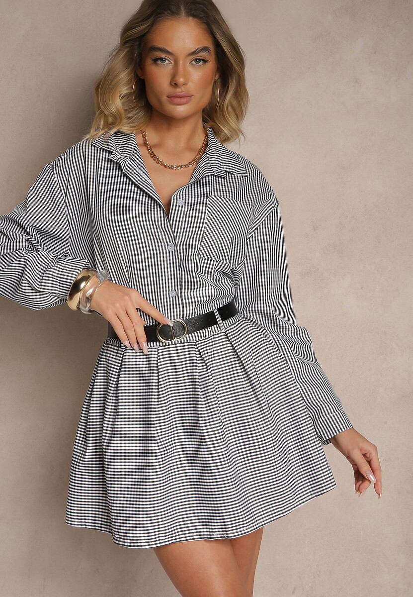 Czarny Komplet Spódnica o Rozkloszowanym Kroju i Koszula Novarelle