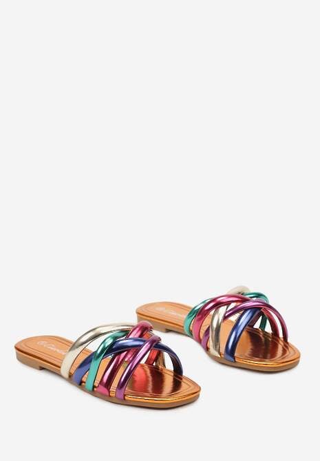 Pomarańczowe Płaskie Klapki Otwarte z Ozdobnymi Paskami Vemina