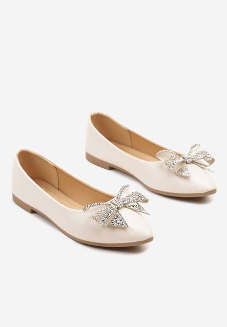 Beżowe Balerinki z Kokardą i Cyrkoniami Marintis