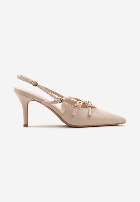 Beżowe Sandały na Cienkiej Szpilce z Imitacji Skóry z Regulowanymi Paskami Vianara