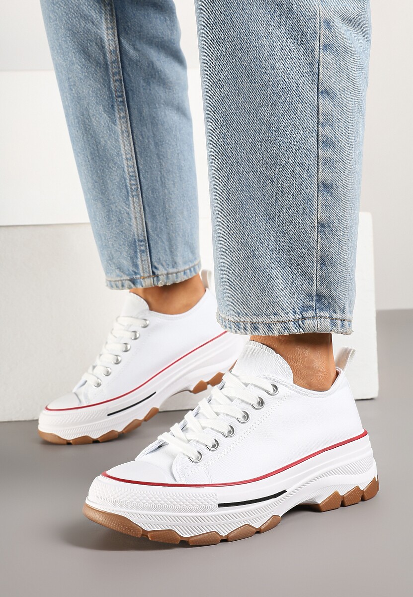 Biało-Czerwone Trampki na Platformie z Niską Cholewką Evalloria