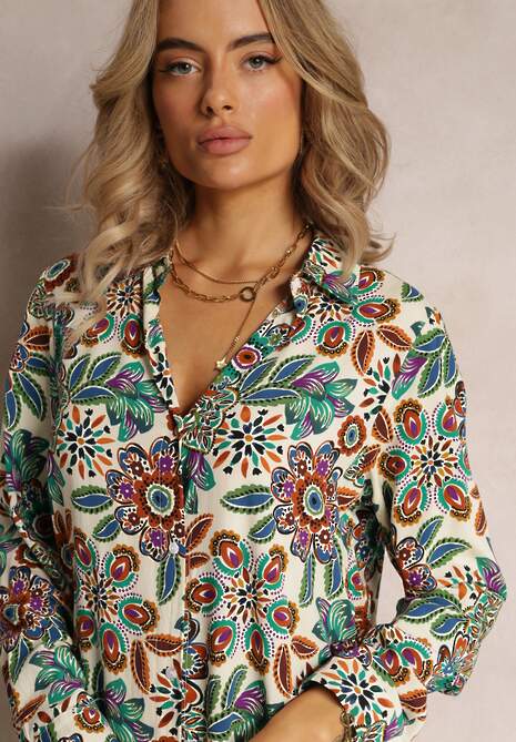 Zielona Koszulowa Sukienka Midi w Kwiaty Livala