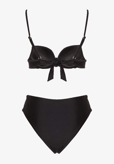 Czarne Bikini Majtki Figi i Biustonosz z Metaliczną Ozdobą Kinalenna