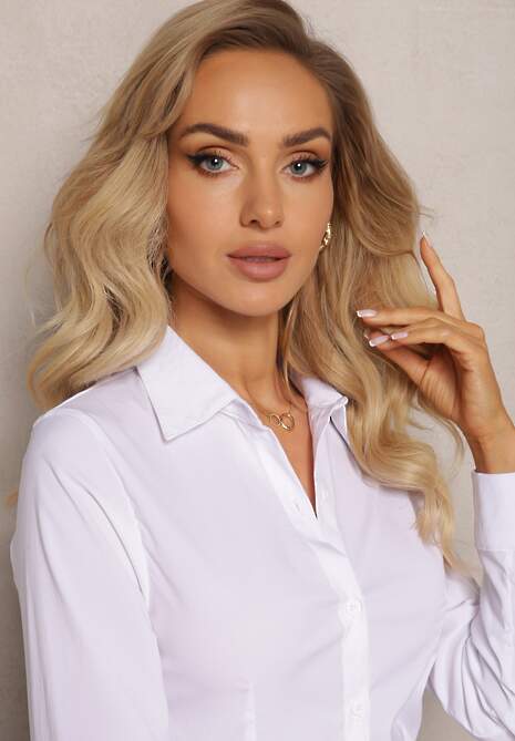 Biała Gładka Koszula Zapinana na Guziki Hejora