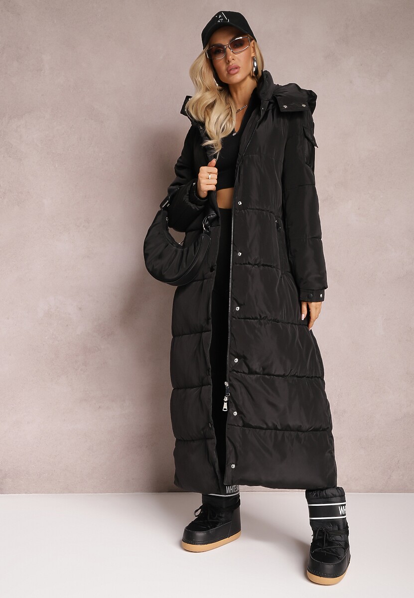 Ciemnozielona Długa Kurtka Płaszcz z Pikowaniem i Odpinanym Kapturem Mystaris