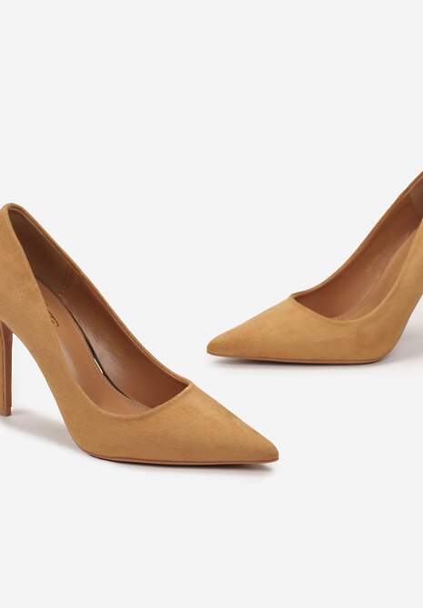 Brązowe Szpilki na Wysokim Obcasie z Imitacji Zamszu Lietske