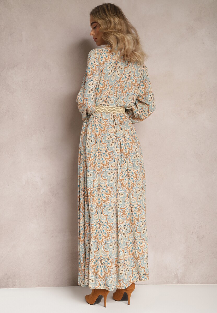 Jasnoniebieska Koszulowa Sukienka z Dodatkowym Paskiem i Podpinanymi Rękawami Alonie