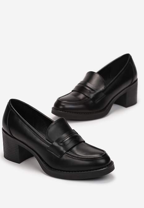 Czarne Półbuty na Obcasie Stylizowanym na Drewniany Myrella