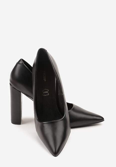 Czarne Klasyczne Czółenka Vices na Słupkowym Obcasie ze Skórzaną Wkładką Divira