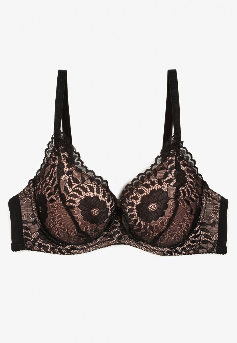 Czarno-Beżowy Koronkowy Biustonosz Full Cup Lanomira