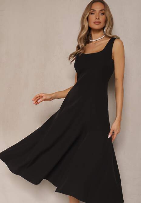 Czarna Rozkloszowana Sukienka w Klasycznym Stylu Deslene