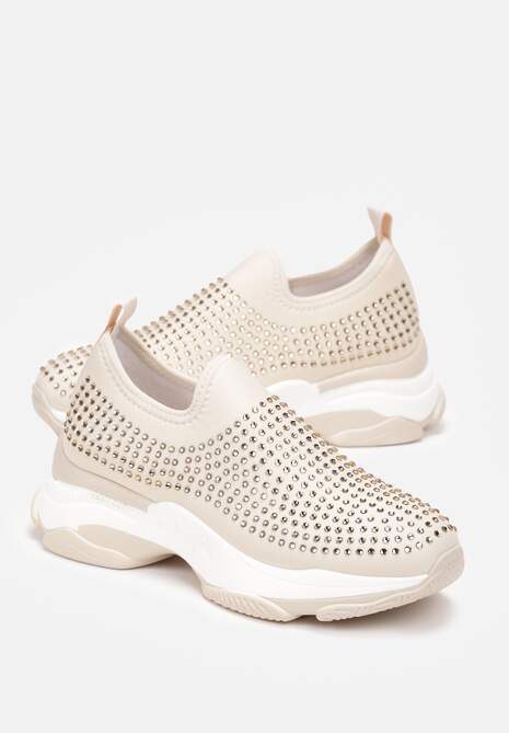 Beżowe Buty Sportowe na Grubej Podeszwie w Cyrkonie Elerene