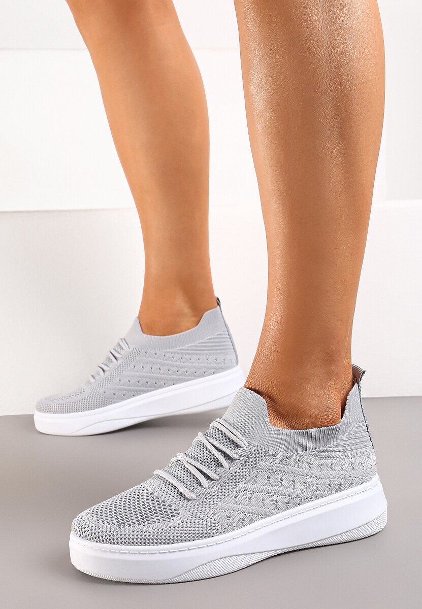 Szare Buty Sportowe z Cholewką w Skarpetkowym Stylu Timotta