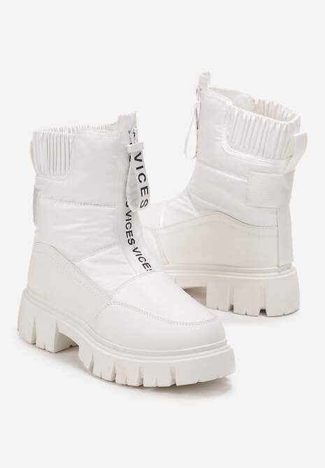 Białe Śniegowce z Pikowaną Cholewką i Suwakiem Desmoria