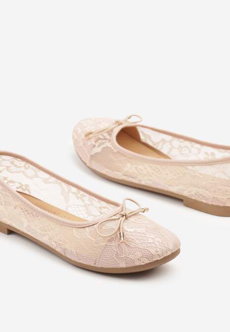 Różowe Balerinki z Koronkową Cholewką i Kokardą Ulidisa