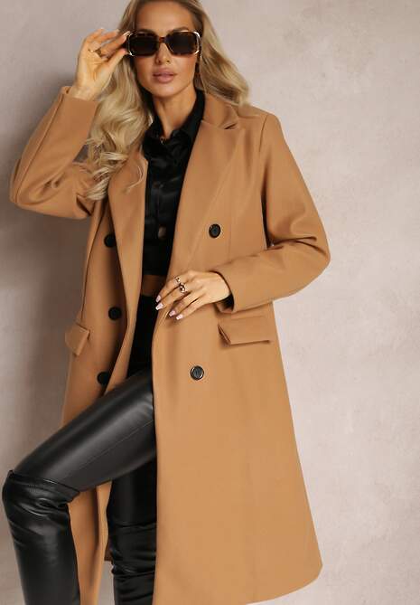 Beżowy Płaszcz Dwurzędowy Aminirn
